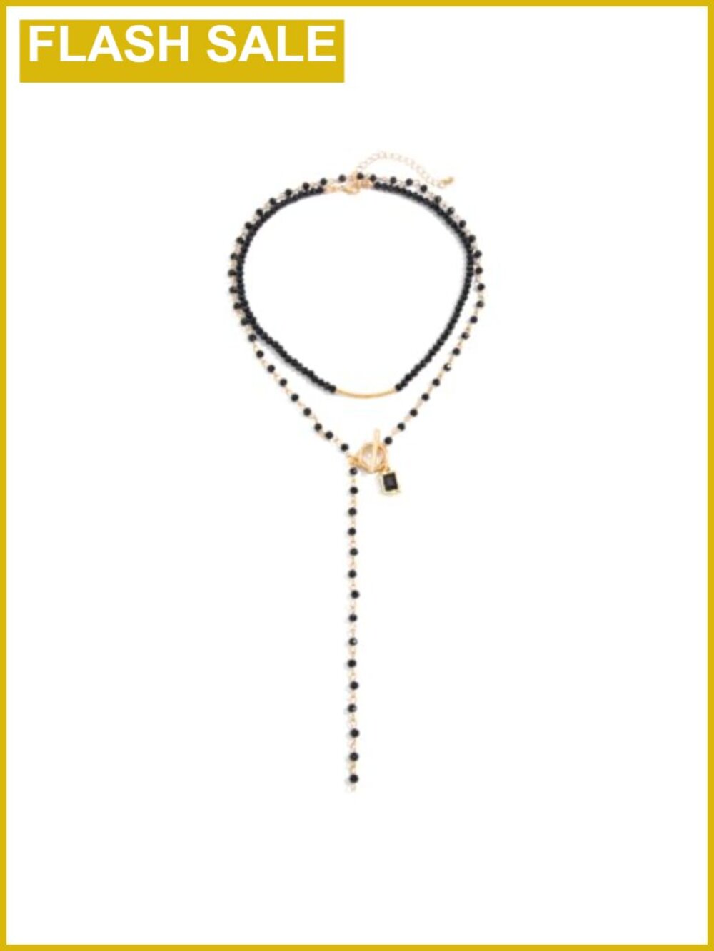 Layered Crystal Beaded Choker Necklace Gold Tone Toggle Clasp Y Lariat Drop